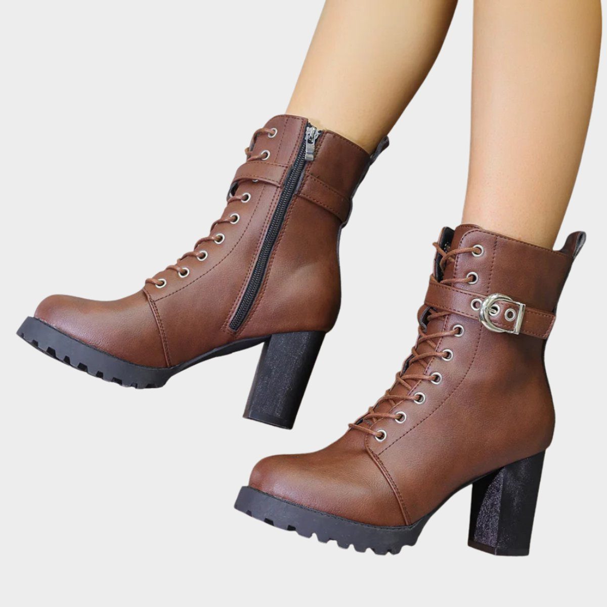 Lace-Up Block Heel Combat Ankle Boots for Women - View 8