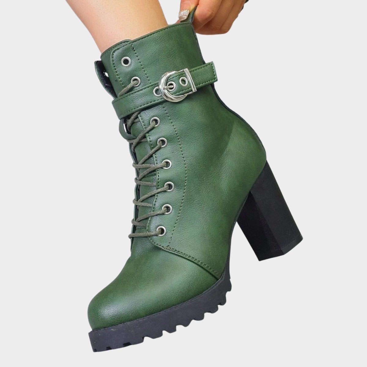 Lace-Up Block Heel Combat Ankle Boots for Women - View 9