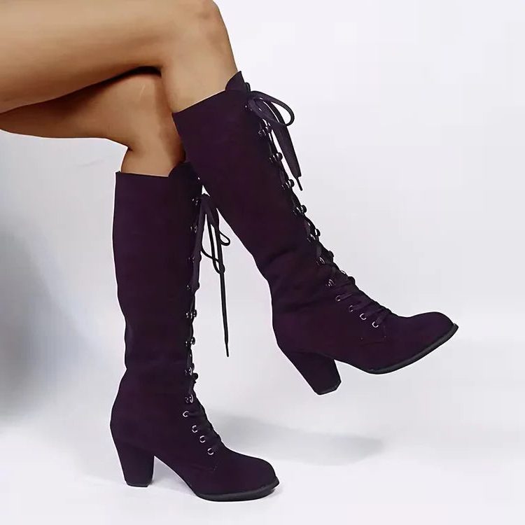Lace-Up Block Heel Knee High Boots for Women - View 9
