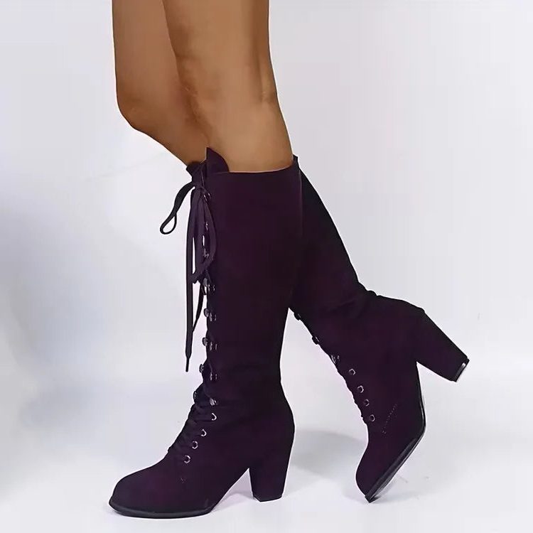 Lace-Up Block Heel Knee High Boots for Women - View 10
