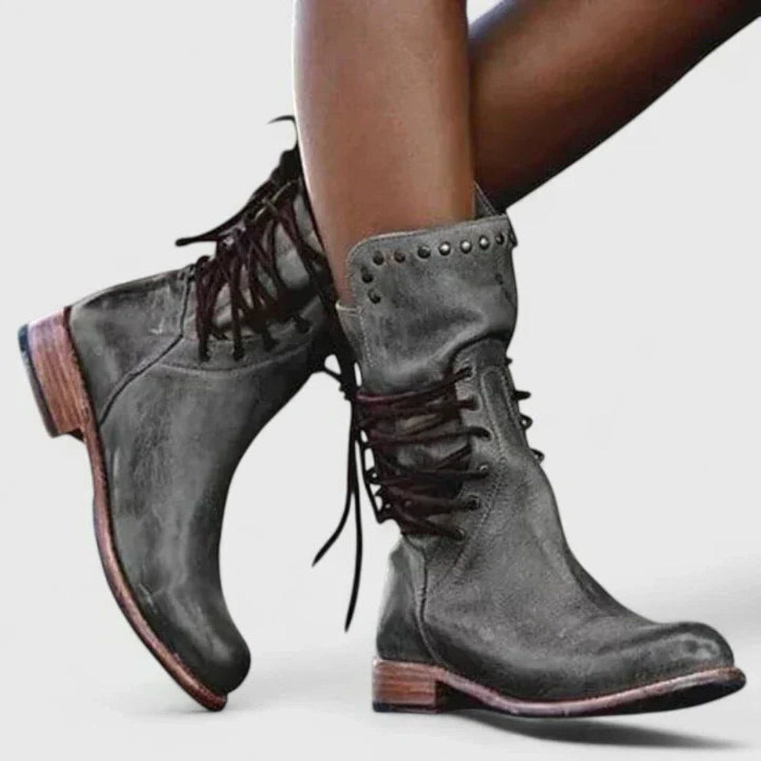 Lace-Up Block Heel Knee High Boots for Women