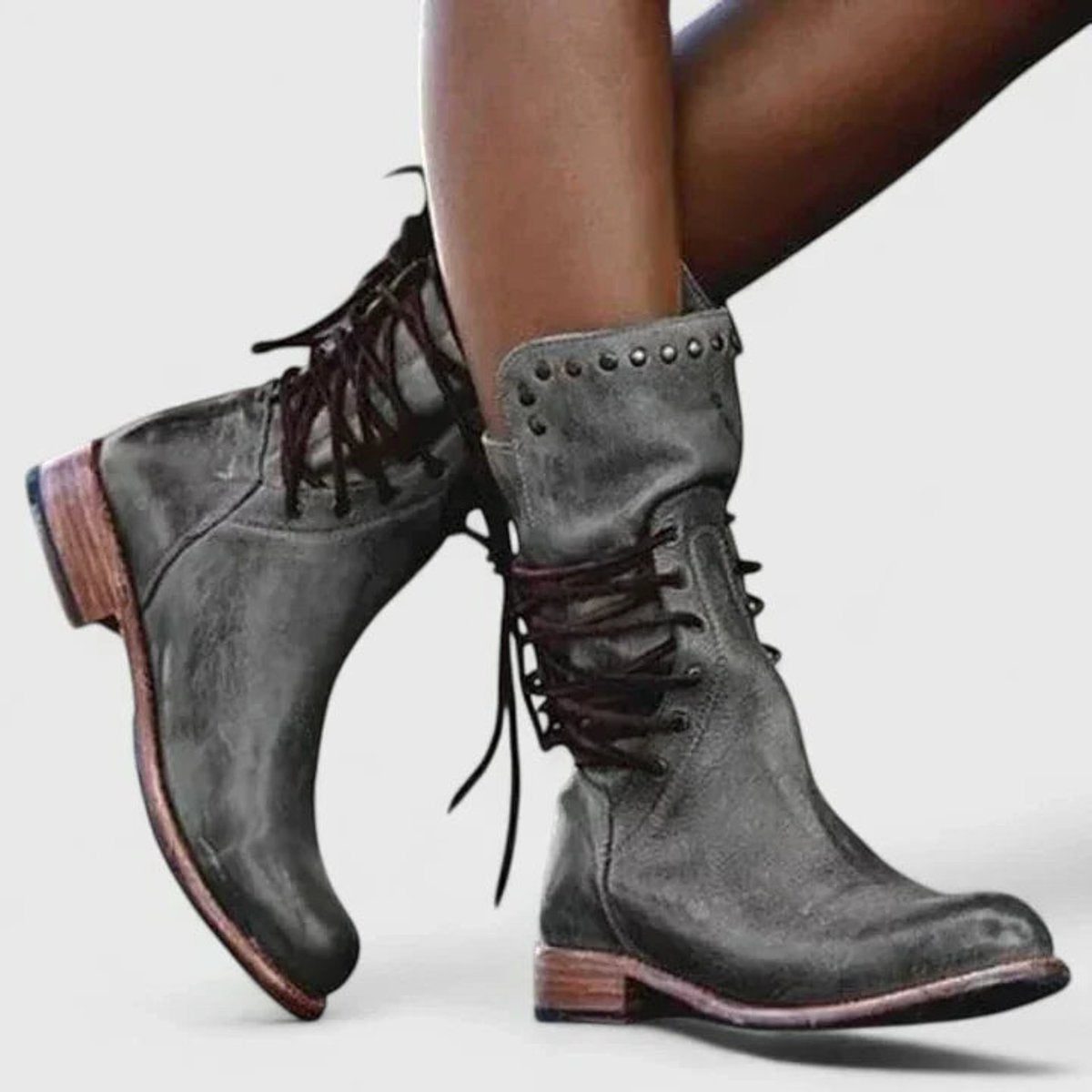 Lace-Up Block Heel Knee High Boots for Women