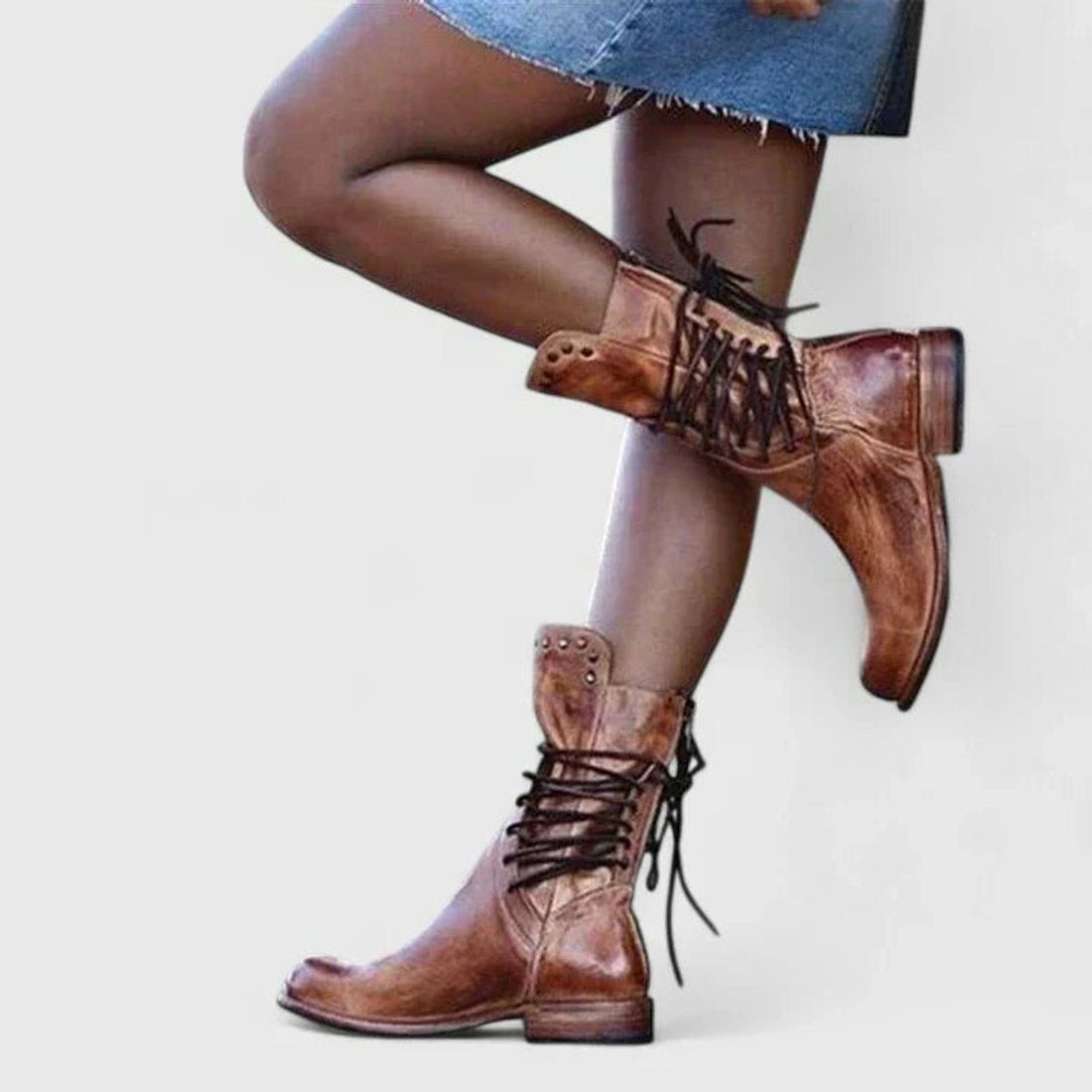 Lace-Up Block Heel Knee High Boots for Women