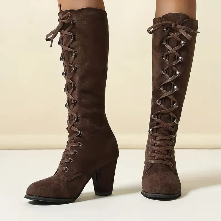 Lace-Up Block Heel Knee High Boots for Women - View 4