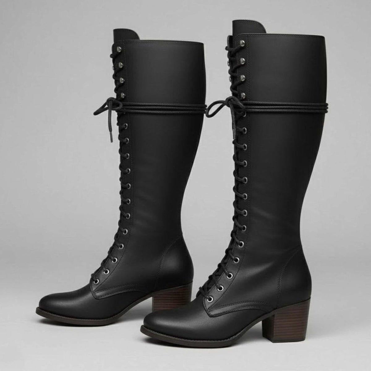 Lace-Up Block Heel Studded Knee-High Boots for Women - View 2