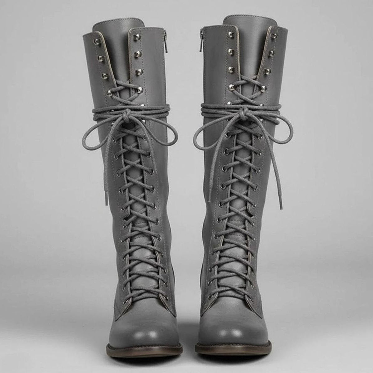 Lace-Up Block Heel Studded Knee-High Boots for Women - View 3