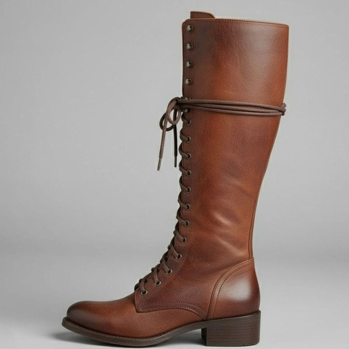 Lace-Up Block Heel Studded Knee-High Boots for Women - View 6