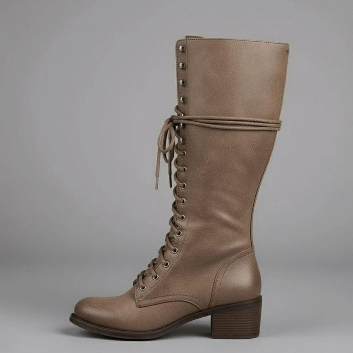Lace-Up Block Heel Studded Knee-High Boots for Women - View 9