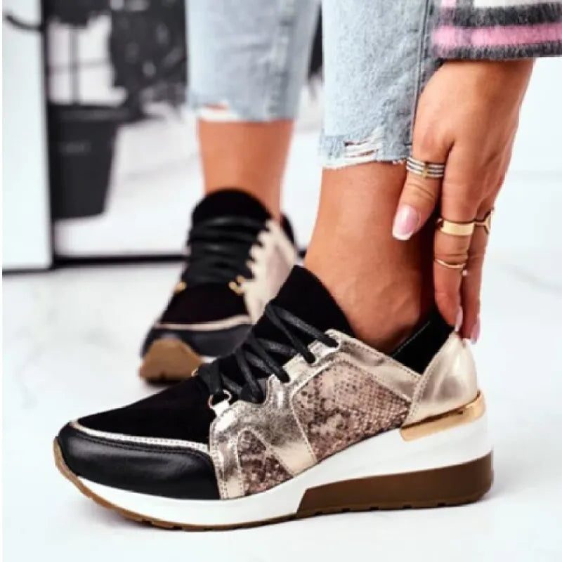 Lace-Up Colorblock Sneakers for Women - Champagne Gold