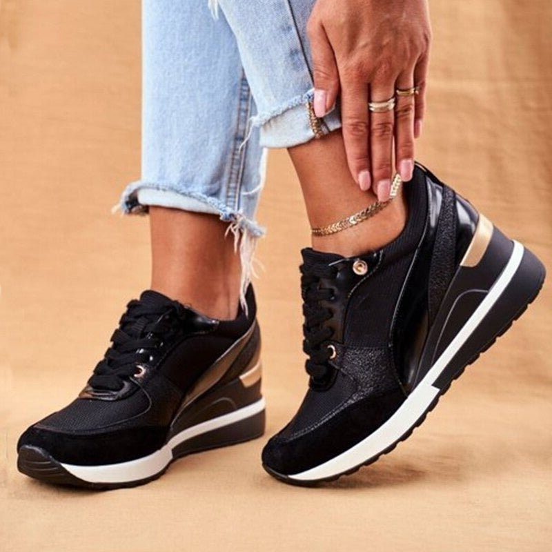 Lace-Up Colorblock Sneakers for Women - Black