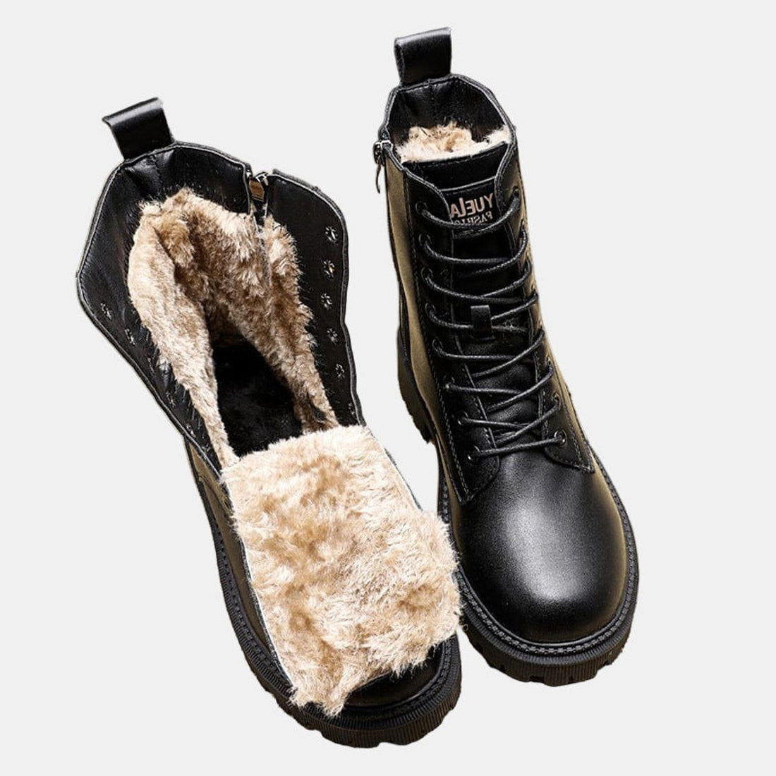 Lace-Up Fleece-Lined Combat Ankle Boots for Women