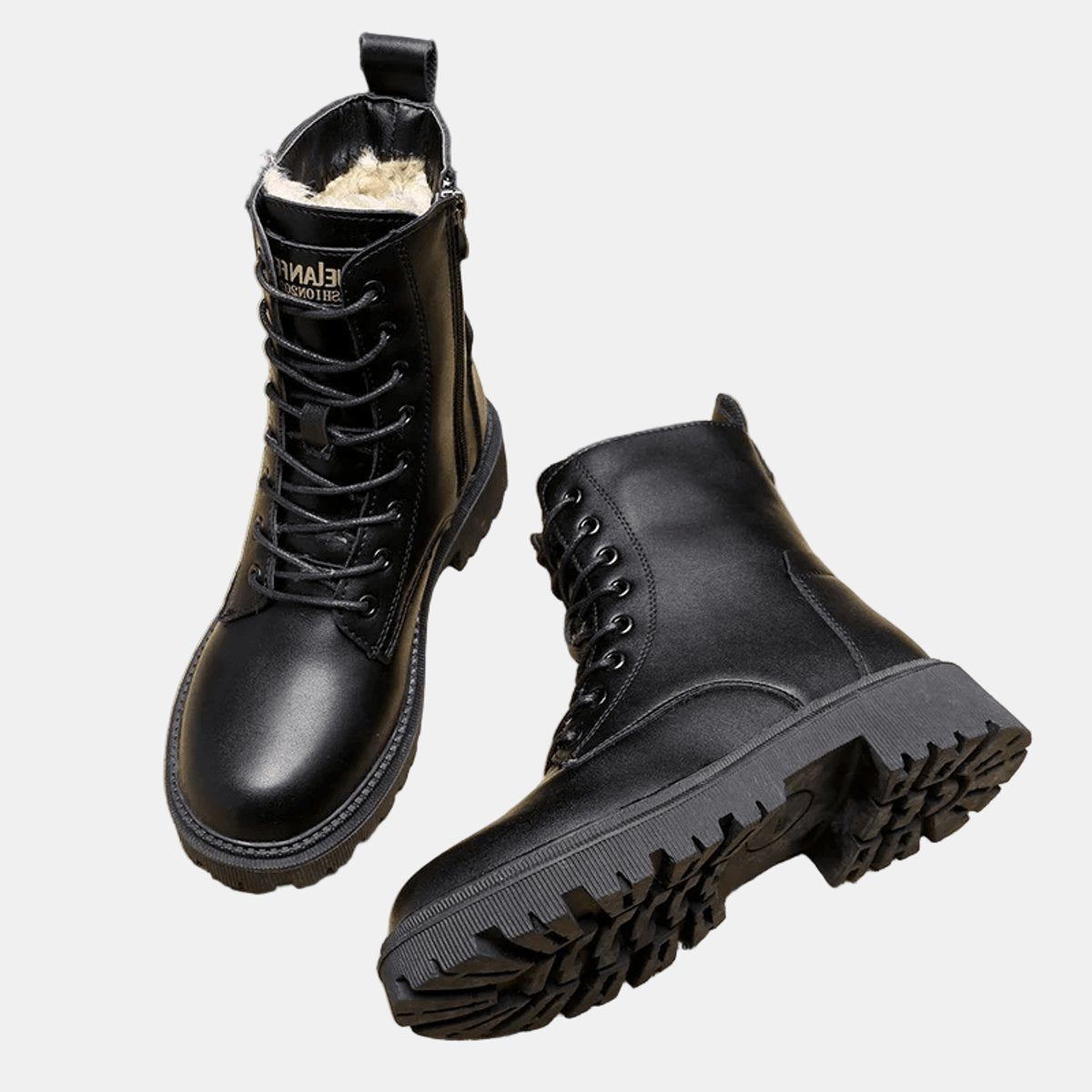 Lace-Up Fleece-Lined Combat Ankle Boots for Women - View 2