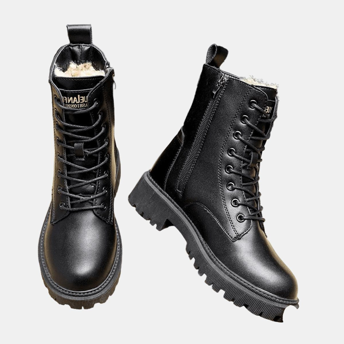 Lace-Up Fleece-Lined Combat Ankle Boots for Women - View 3