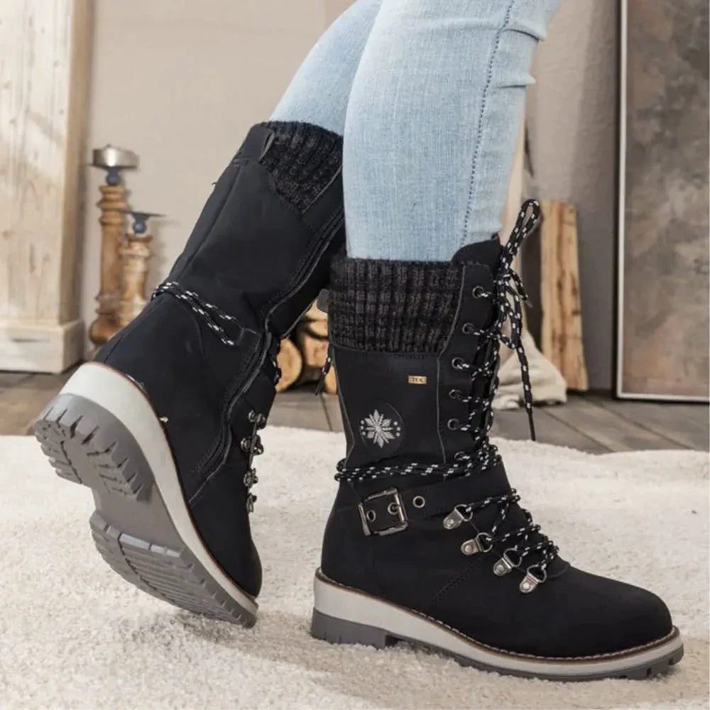 Lace-Up Lug Sole Ankle Boots for Women - Black