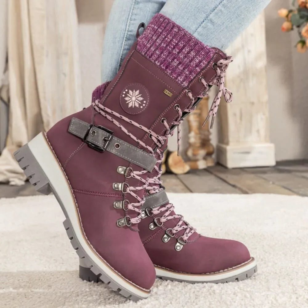 Lace-Up Lug Sole Ankle Boots for Women - Purple