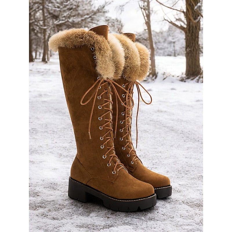 Lace-Up Platform Knee-High Winter Boots for Women