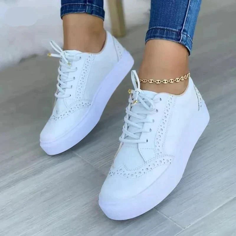 Lace-Up Platform Sneakers for Women - White