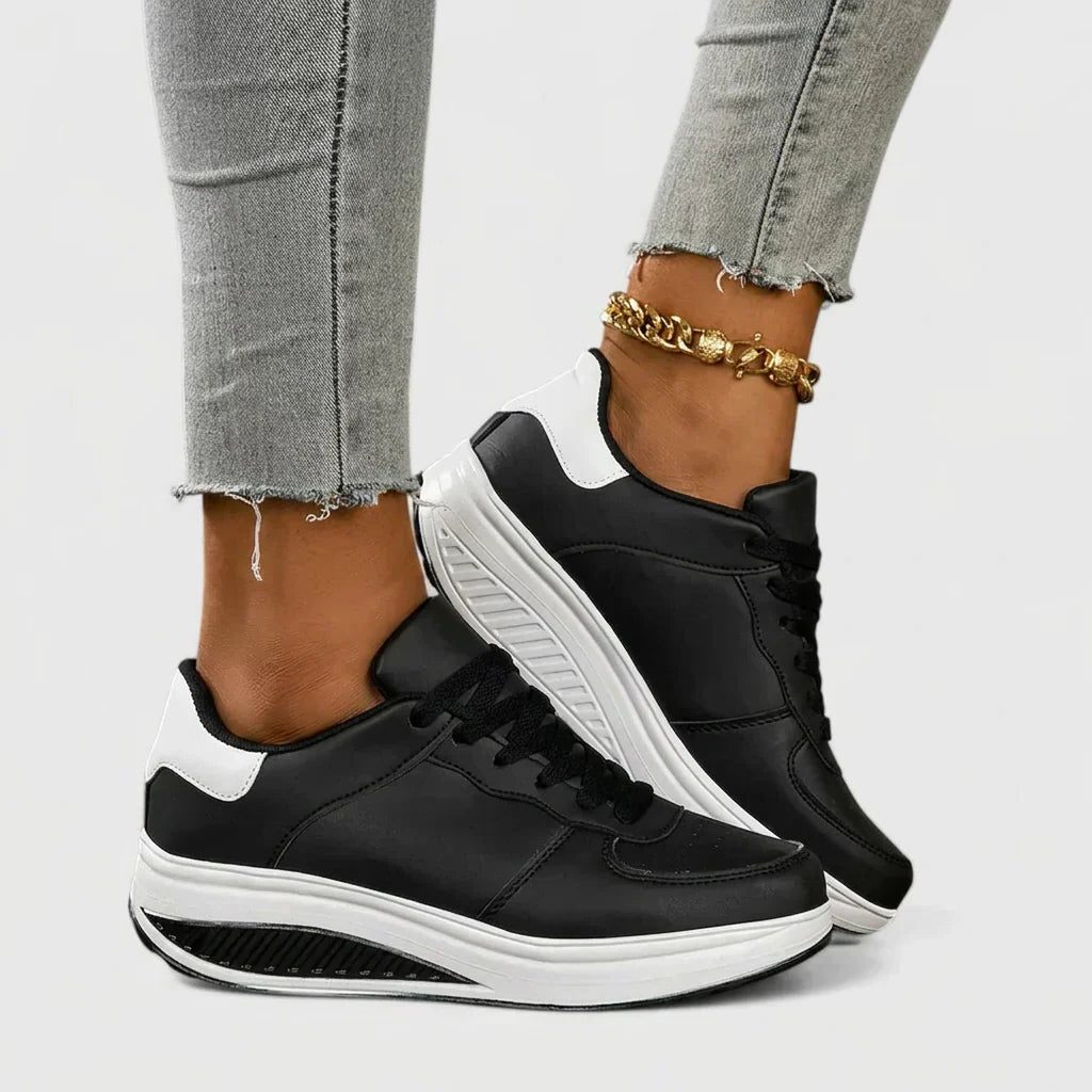 Lace-Up Platform Sneakers for Women - Black/White