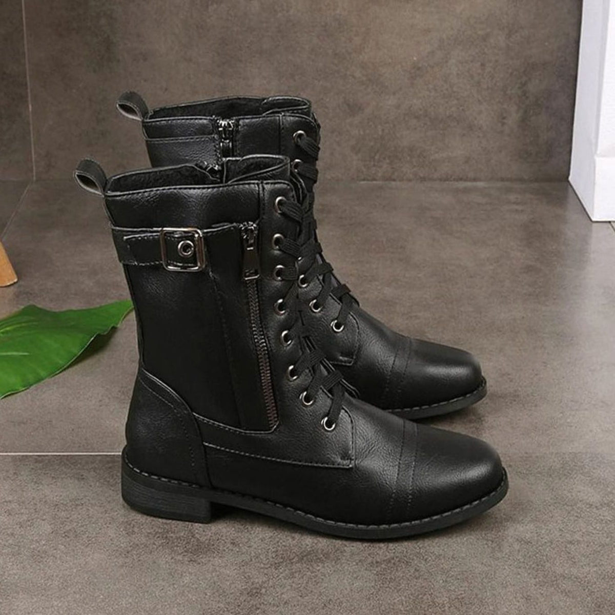 Lace-Up Side-Zip Combat Boots for Women - View 7