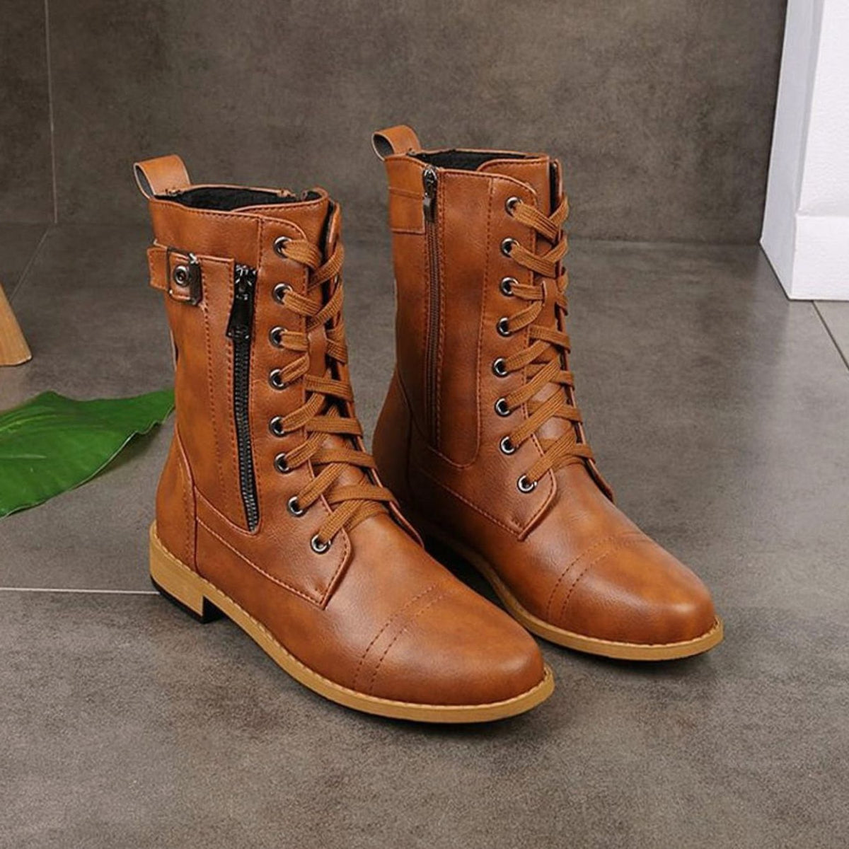 Lace-Up Side-Zip Combat Boots for Women - View 8
