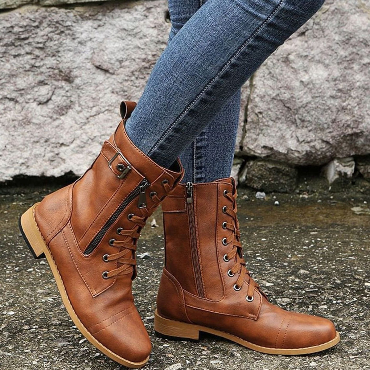 Lace-Up Side-Zip Combat Boots for Women - View 9