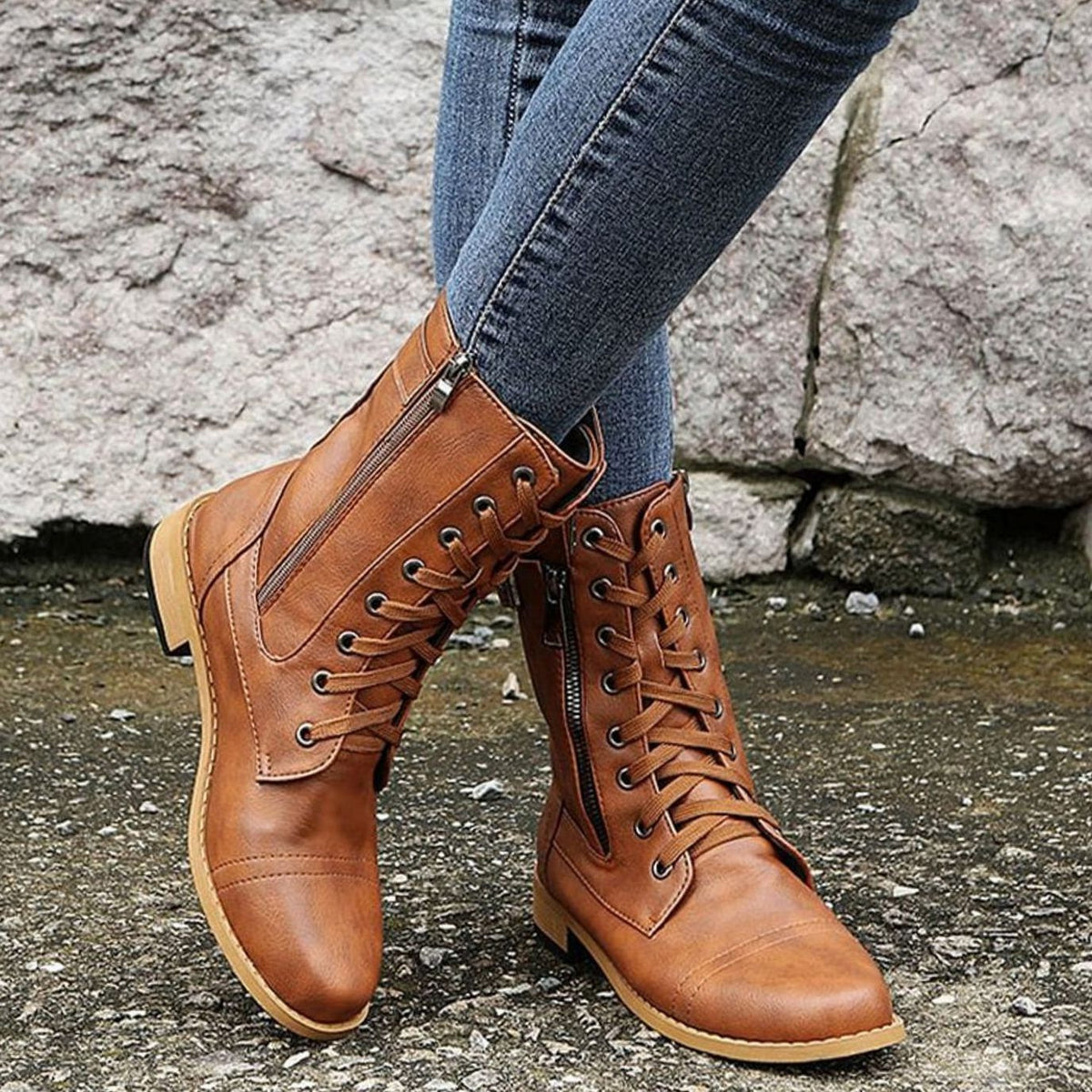 Lace-Up Side-Zip Combat Boots for Women - View 10