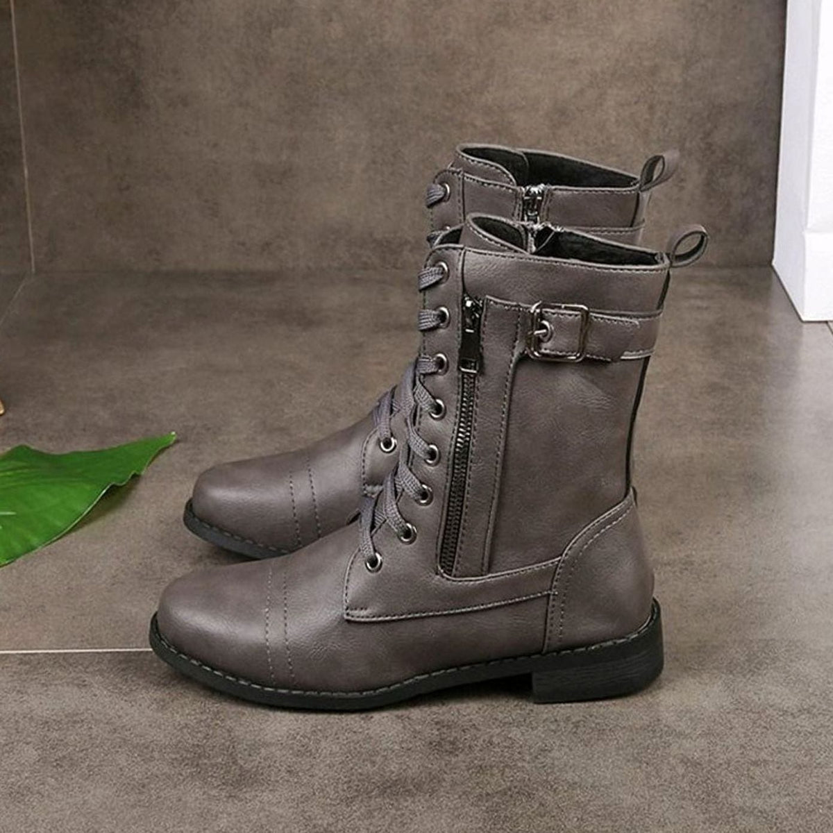 Lace-Up Side-Zip Combat Boots for Women - View 12
