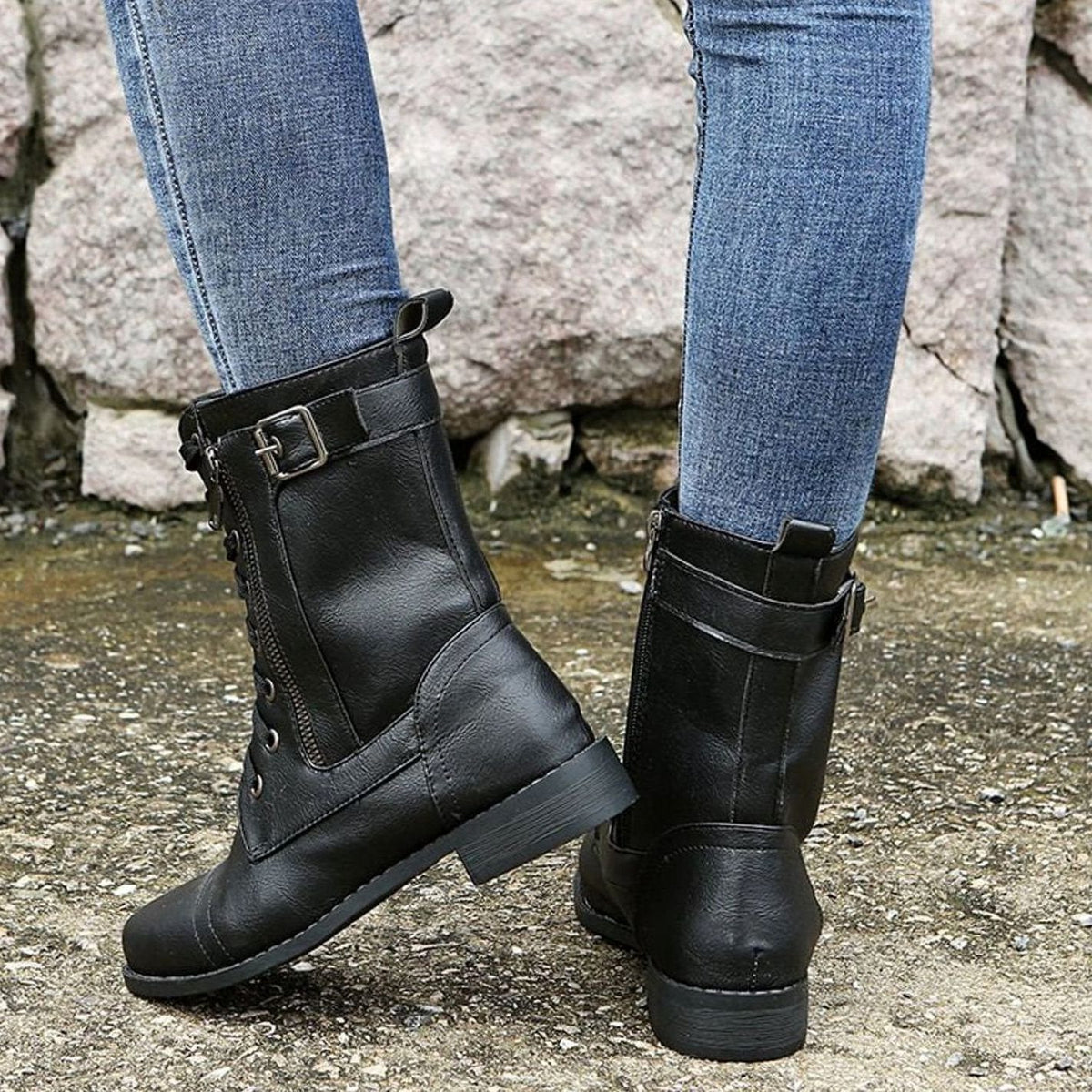 Lace-Up Side-Zip Combat Boots for Women - View 13
