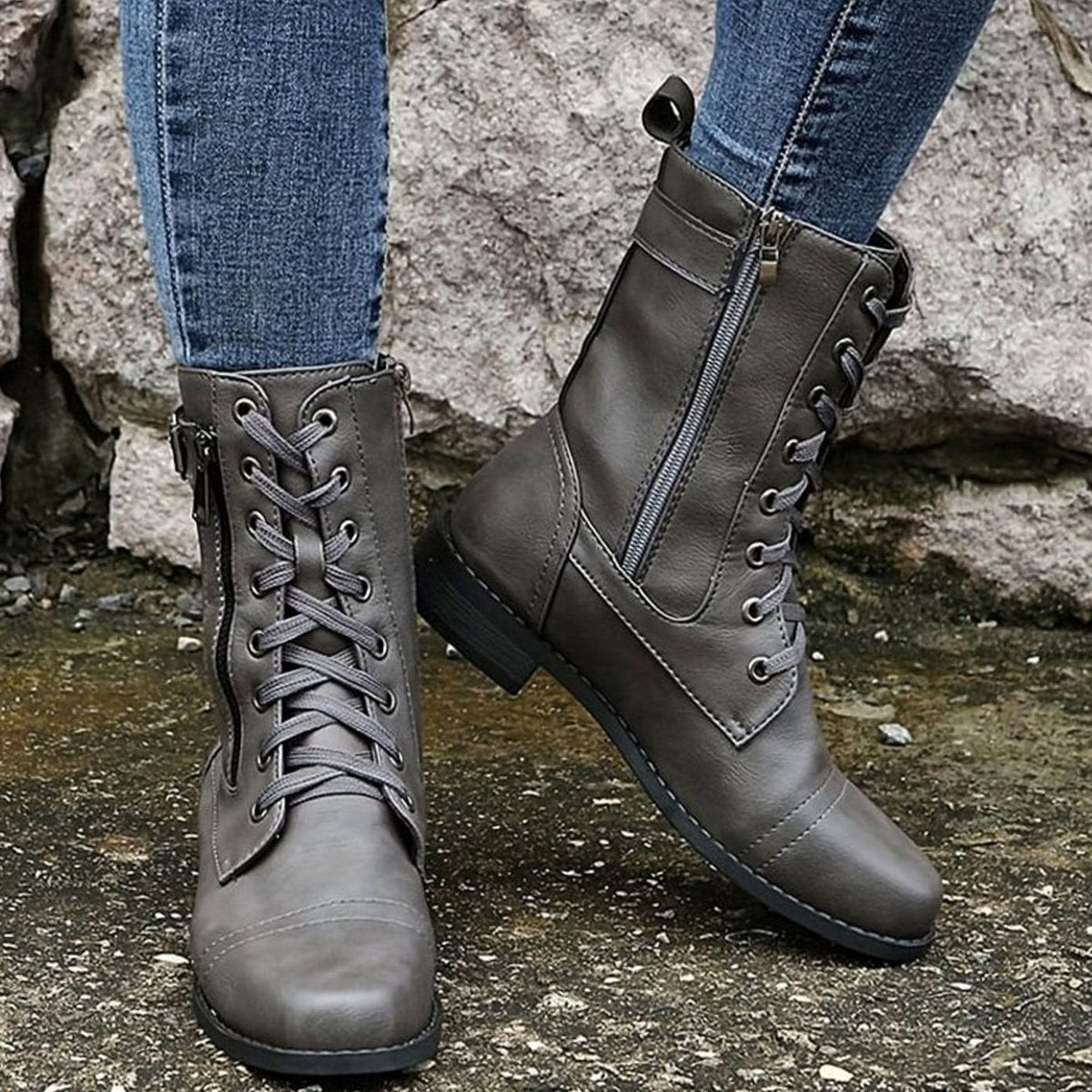 Lace-Up Side-Zip Combat Boots for Women - View 14