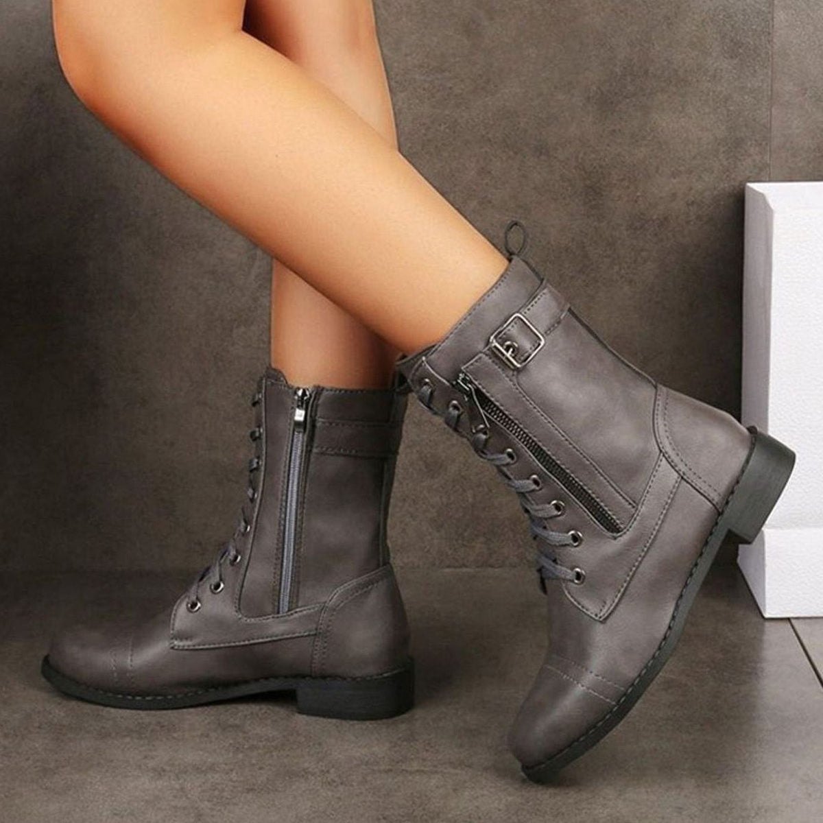 Lace-Up Side-Zip Combat Boots for Women - View 15