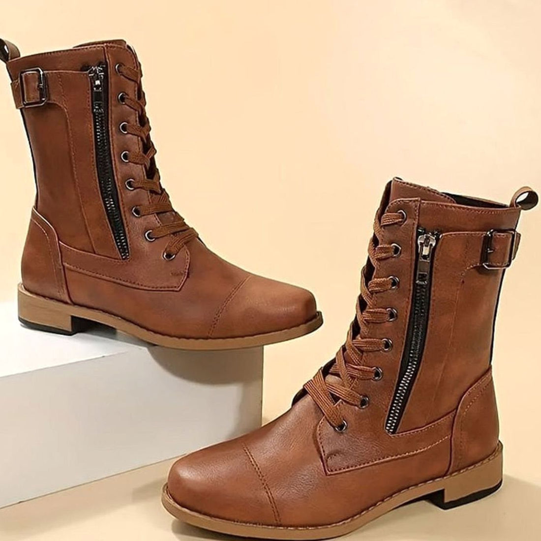 Lace-Up Side-Zip Combat Boots for Women