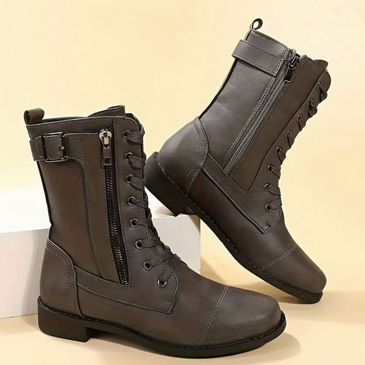 Lace-Up Side-Zip Combat Boots for Women - View 2