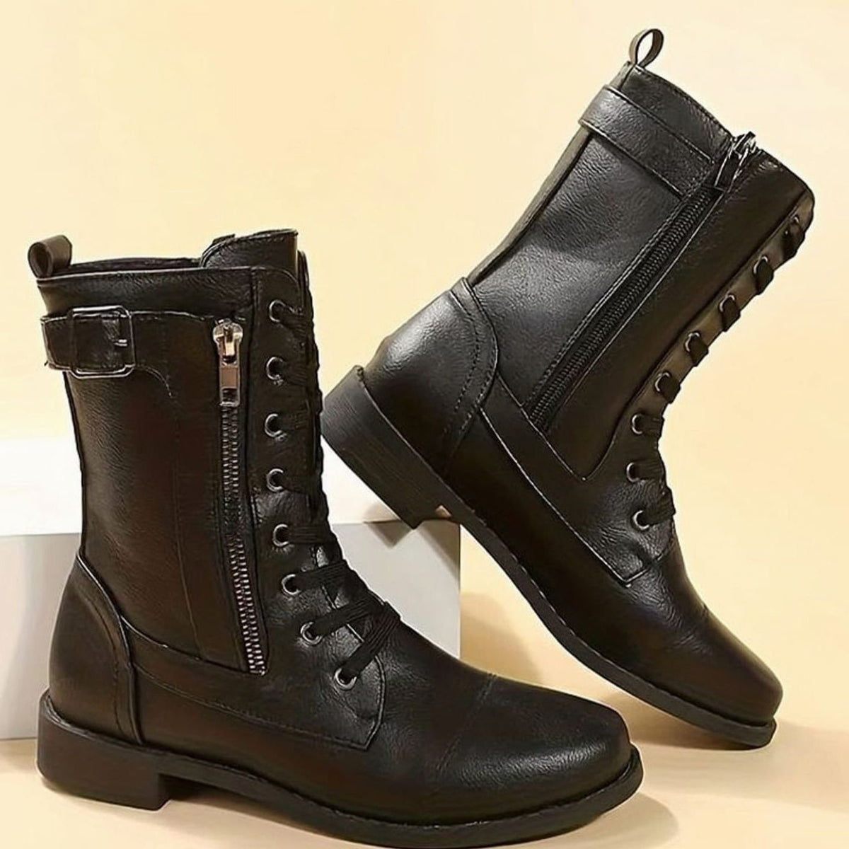Lace-Up Side-Zip Combat Boots for Women - View 3