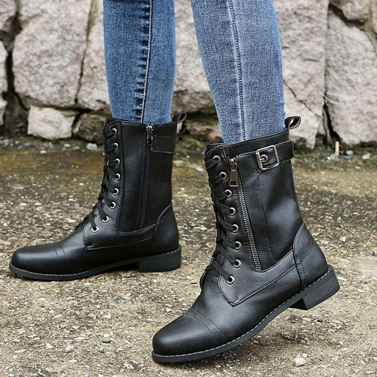 Lace-Up Side-Zip Combat Boots for Women - View 5