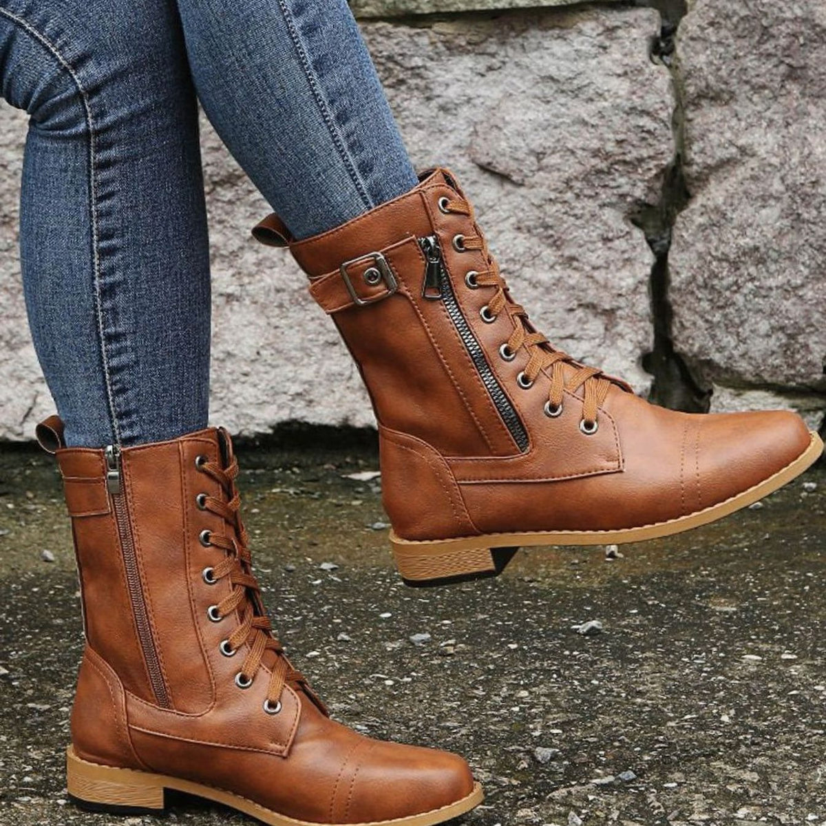Lace-Up Side-Zip Combat Boots for Women - View 6