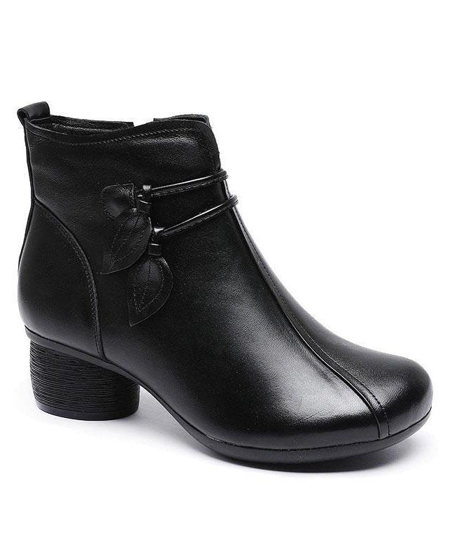 Leather Square Toe Ankle Boots with Chunky Heel for Women - View 3