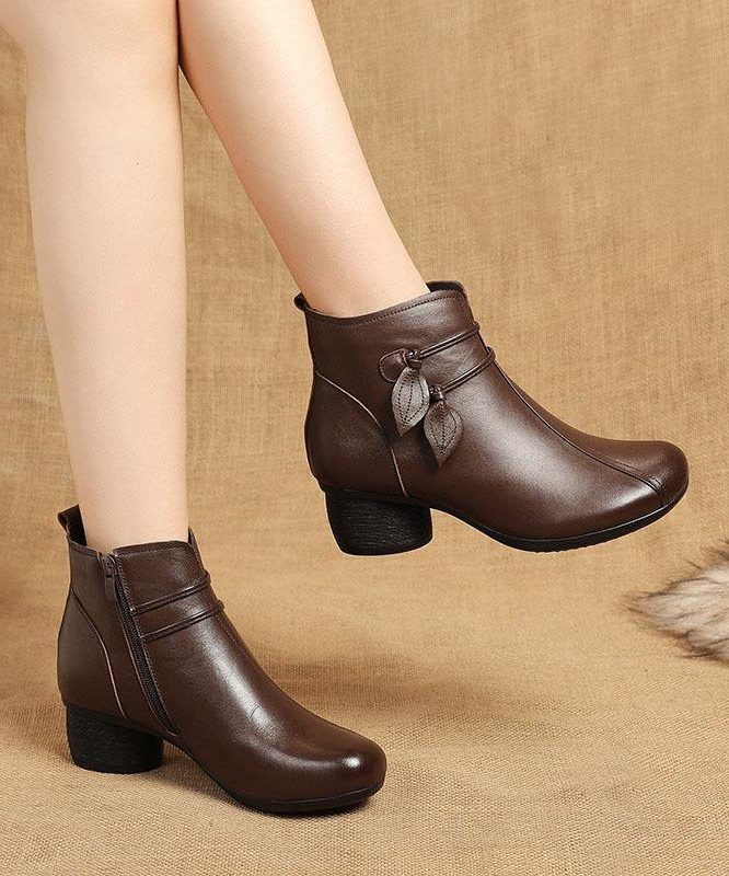 Leather Square Toe Ankle Boots with Chunky Heel for Women - View 5
