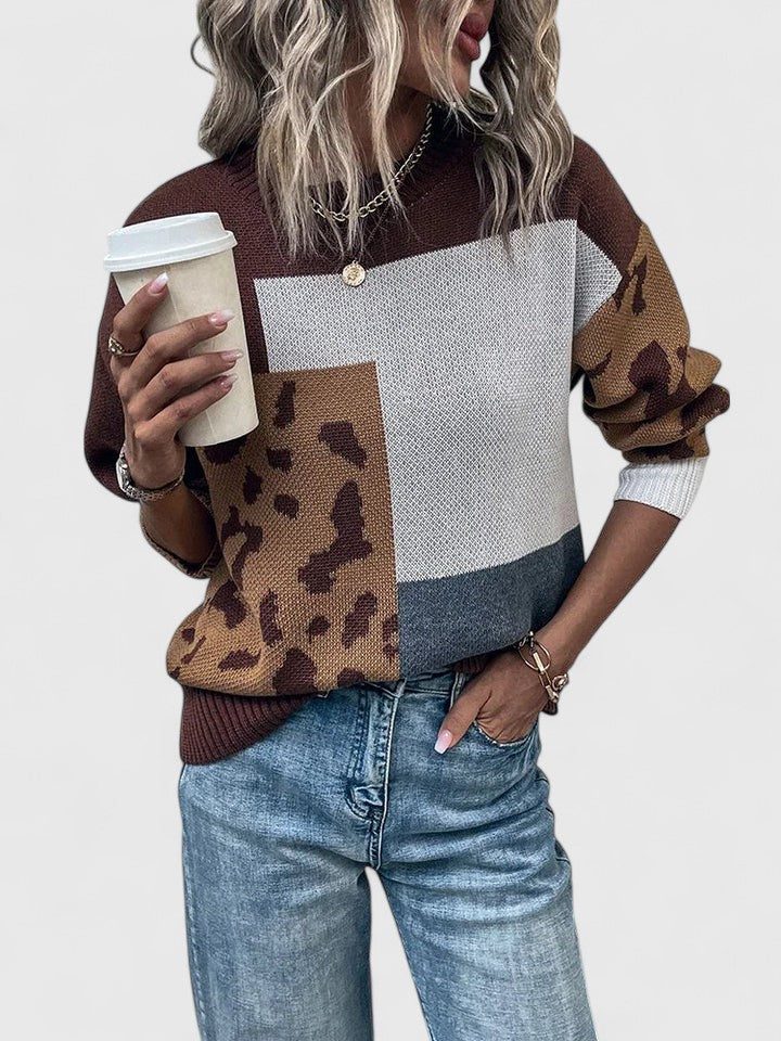 Leopard Patchwork Crew Neck sweater for Women