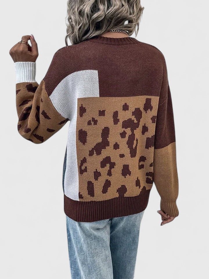 Leopard Patchwork Crew Neck sweater for Women - View 3