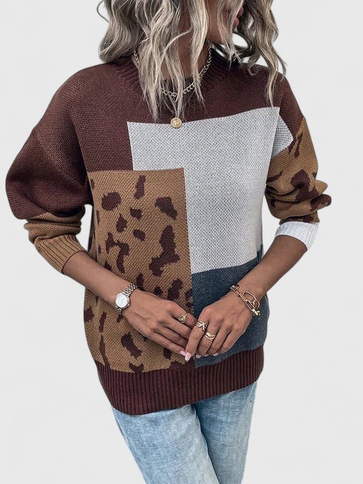 Leopard Patchwork Crew Neck sweater for Women - View 4