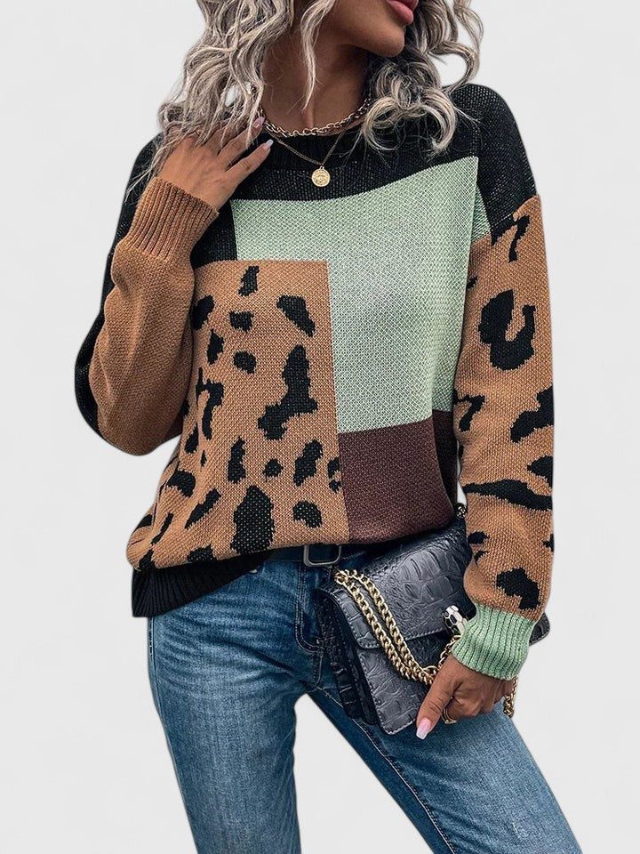 Leopard Patchwork Crew Neck sweater for Women - View 6