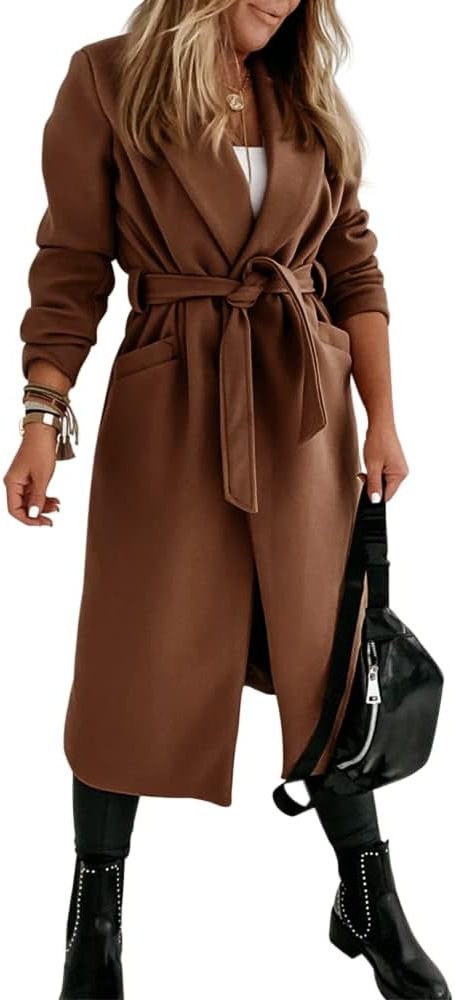 Long Belted Lapel Coat for Women - View 3