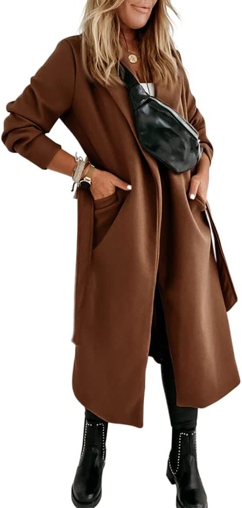 Long Belted Lapel Coat for Women - View 4