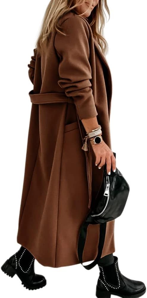 Long Belted Lapel Coat for Women - View 5