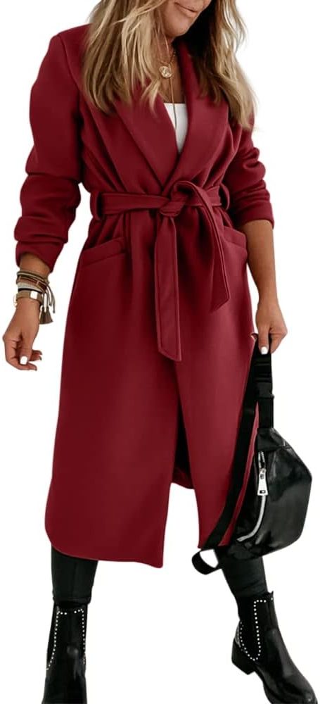 Long Belted Lapel Coat for Women - View 8