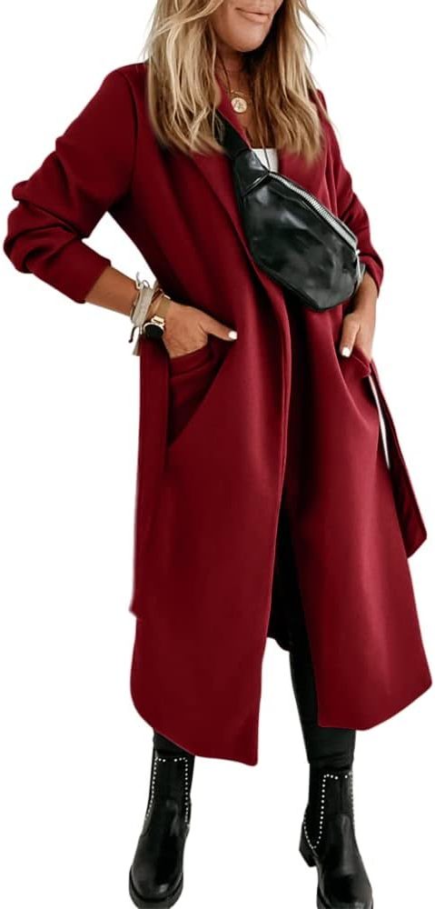 Long Belted Lapel Coat for Women - View 9
