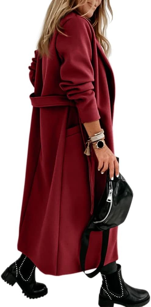 Long Belted Lapel Coat for Women - View 10