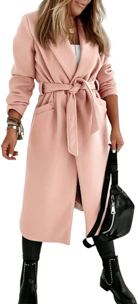 Long Belted Lapel Coat for Women - View 13
