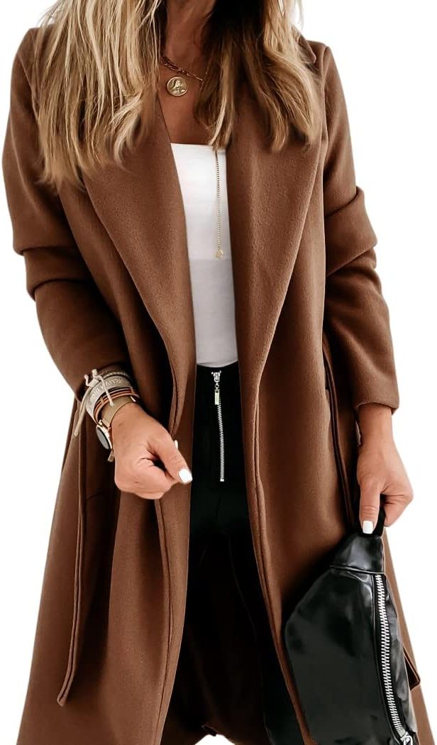 Long Belted Lapel Coat for Women