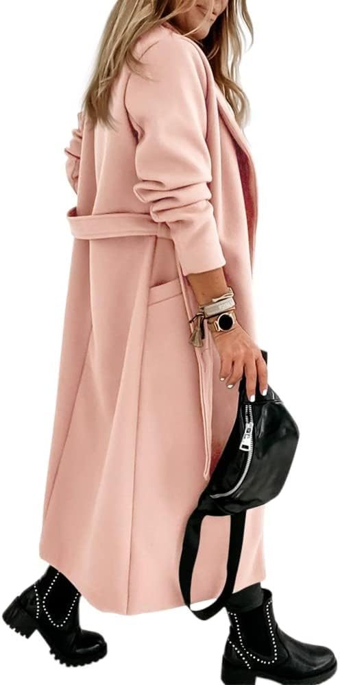Long Belted Lapel Coat for Women - View 15